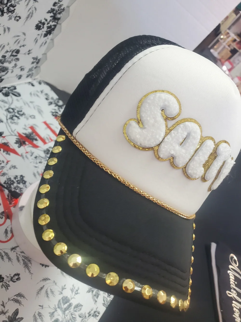 Black & White 'Salty' Embellished Trucker Hat